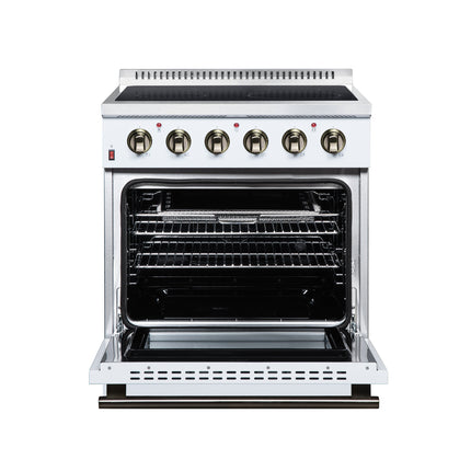 Galiano 30 Inch Freestanding Electric range, 4 radiant burners, 4.32 cf. True Convection oven, Air fryer kit, White FORNO