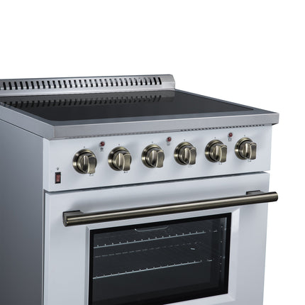Galiano 30 Inch Freestanding Electric range, 4 radiant burners, 4.32 cf. True Convection oven, Air fryer kit, White FORNO