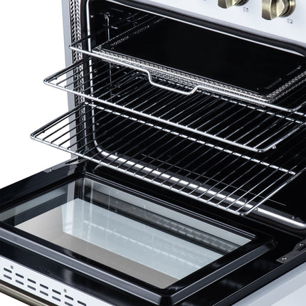 Galiano 30 Inch Freestanding Electric range, 4 radiant burners, 4.32 cf. True Convection oven, Air fryer kit, White FORNO