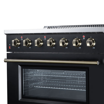 Galiano 36 Inch Freestanding Electric range, 5 radiant burners, 5.36 cf. True Convection oven, Air fryer kit, Black FORNO