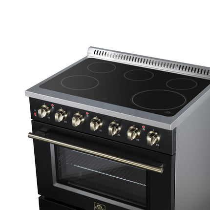 Galiano 36 Inch Freestanding Electric range, 5 radiant burners, 5.36 cf. True Convection oven, Air fryer kit, Black FORNO
