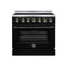 Galiano 36 Inch Freestanding Electric range, 5 radiant burners, 5.36 cf. True Convection oven, Air fryer kit, Black FORNO