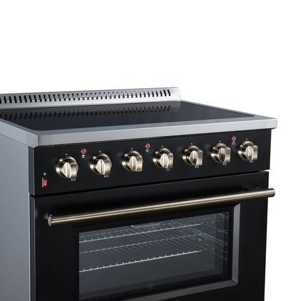 Galiano 36 Inch Freestanding Electric range, 5 radiant burners, 5.36 cf. True Convection oven, Air fryer kit, Black FORNO