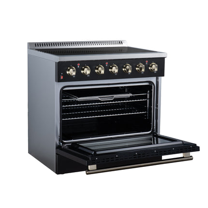 Galiano 36 Inch Freestanding Electric range, 5 radiant burners, 5.36 cf. True Convection oven, Air fryer kit, Black FORNO