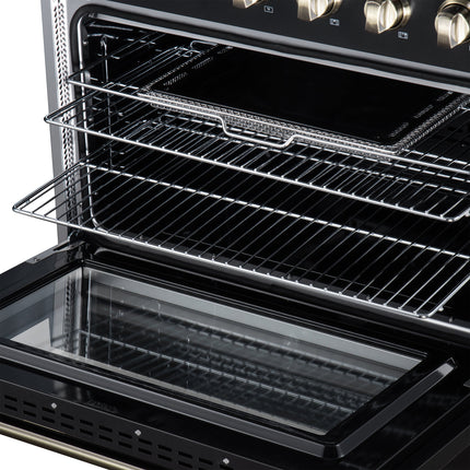 Galiano 36 Inch Freestanding Electric range, 5 radiant burners, 5.36 cf. True Convection oven, Air fryer kit, Black FORNO