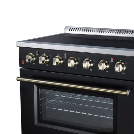 Galiano 36 Inch Freestanding Electric range, 5 radiant burners, 5.36 cf. True Convection oven, Air fryer kit, Black FORNO