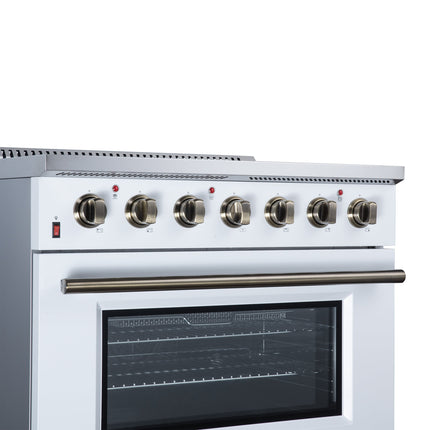 Galiano 36 Inch Freestanding Electric range, 5 radiant burners, 5.36 cf. True Convection oven, Air fryer kit, White FORNO