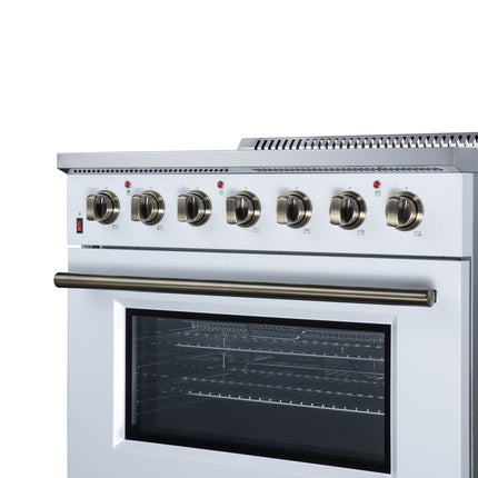 Galiano 36 Inch Freestanding Electric range, 5 radiant burners, 5.36 cf. True Convection oven, Air fryer kit, White FORNO