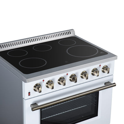 Galiano 36 Inch Freestanding Electric range, 5 radiant burners, 5.36 cf. True Convection oven, Air fryer kit, White FORNO