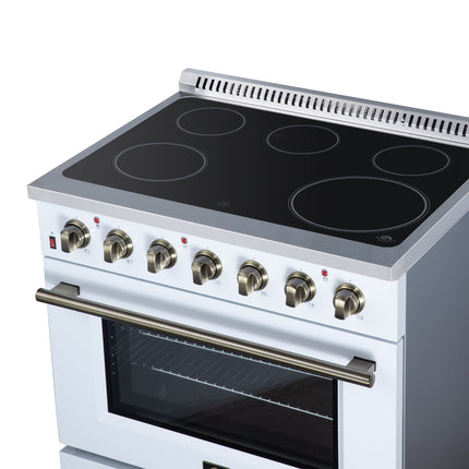 Galiano 36 Inch Freestanding Electric range, 5 radiant burners, 5.36 cf. True Convection oven, Air fryer kit, White FORNO