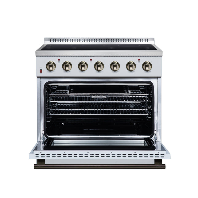 Galiano 36 Inch Freestanding Electric range, 5 radiant burners, 5.36 cf. True Convection oven, Air fryer kit, White FORNO