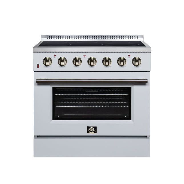 Galiano 36 Inch Freestanding Electric range, 5 radiant burners, 5.36 cf. True Convection oven, Air fryer kit, White FORNO