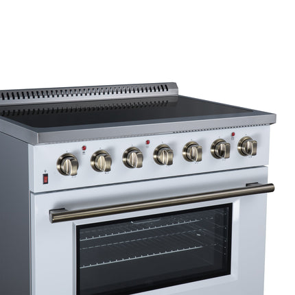 Galiano 36 Inch Freestanding Electric range, 5 radiant burners, 5.36 cf. True Convection oven, Air fryer kit, White FORNO