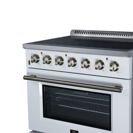 Galiano 36 Inch Freestanding Electric range, 5 radiant burners, 5.36 cf. True Convection oven, Air fryer kit, White FORNO