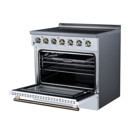 Galiano 36 Inch Freestanding Electric range, 5 radiant burners, 5.36 cf. True Convection oven, Air fryer kit, White FORNO