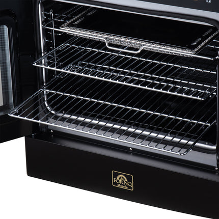 Galiano 30 Inch French Door Electric range, 4 radiant burners, 4.32 cf. True Convection oven, Air fryer kit, Black FORNO