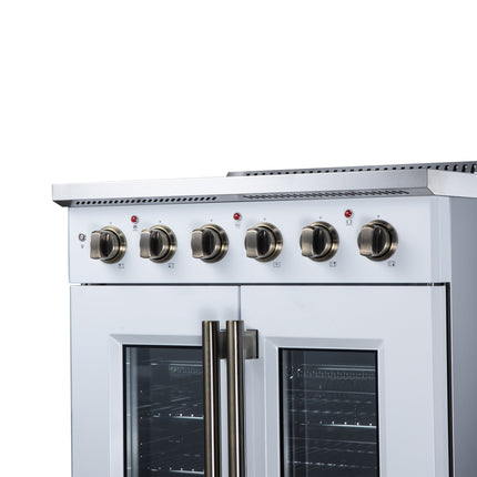 Galiano 30 Inch French Door Electric range, 4 radiant burners, 4.32 cf. True Convection oven, Air fryer kit, White FORNO