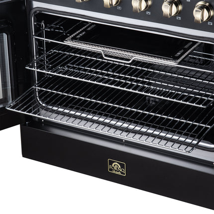 Galiano 36 Inch French Door Electric range, 5 radiant burners, 5.36 cf. True Convection oven, Air fryer kit, Black FORNO