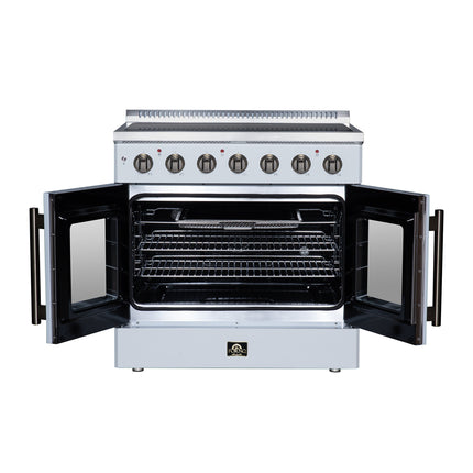 Galiano 36 Inch French Door Electric range, 5 radiant burners, 5.36 cf. True Convection oven, Air fryer kit, White FORNO