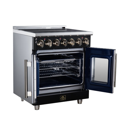 Massimo 30 Inch French Door Electric range, 5 radiant burners, 4.32 cf. True Convection oven, Air fryer kit, Black FORNO