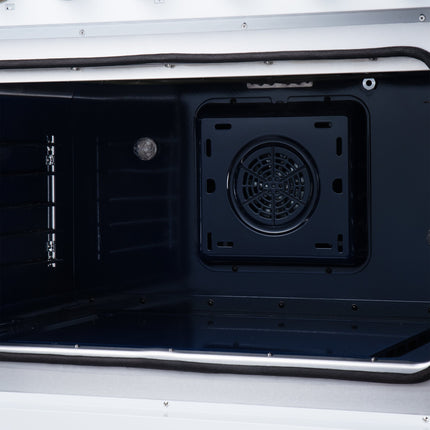 Massimo 36 Inch French Door Electric range, 5 radiant burners, 5.36 cf. True Convection oven, Air fryer kit, White FORNO
