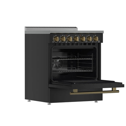 Forno Paolo 30-Inch Freestanding Electric Range, Black, 4.38 cu.ft, True Convection Oven, Energy Efficient FORNO