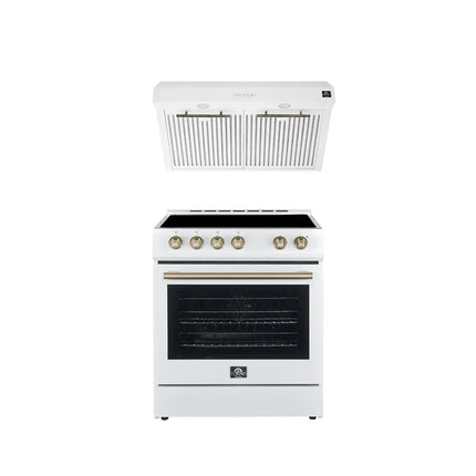 FORNO Premium 2-Piece Kitchen Bundle - Leonardo Espresso 30" White Range, 30" White Range Hood - FBDL-002-03US FORNO