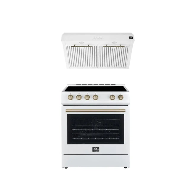 FORNO Premium 2-Piece Kitchen Bundle - Leonardo Espresso 30" White Range, 30" White Range Hood - FBDL-002-03US FORNO