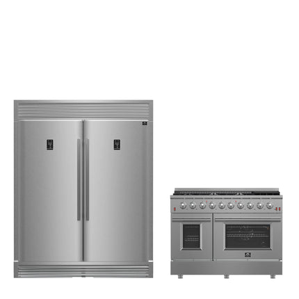 FORNO Premium 2-Piece Kitchen Bundle - Galiano 48" Stainless Steel Dual Fuel Range, 60" Stainless Steel Side-by-side Convertible Refrigerator - FBDL-005-02CAUS FORNO