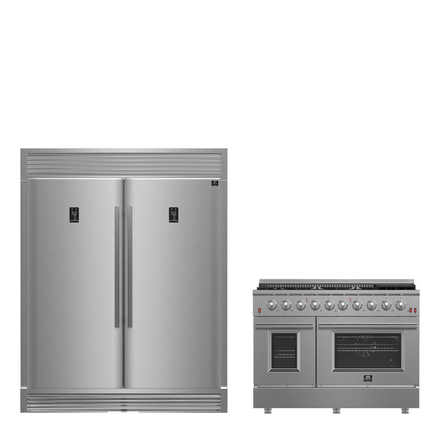 FORNO Premium 2-Piece Kitchen Bundle - Galiano 48" Stainless Steel Dual Fuel Range, 60" Stainless Steel Side-by-side Convertible Refrigerator - FBDL-005-02CAUS FORNO