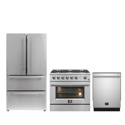 FORNO Premium 3-Piece Kitchen Bundle - 36" Gas Range, French Door Refrigerator, Built-In Dishwasher, Stainless Steel - FBDL-009-01CAUS
FBDL-009-01CAUS FORNO
