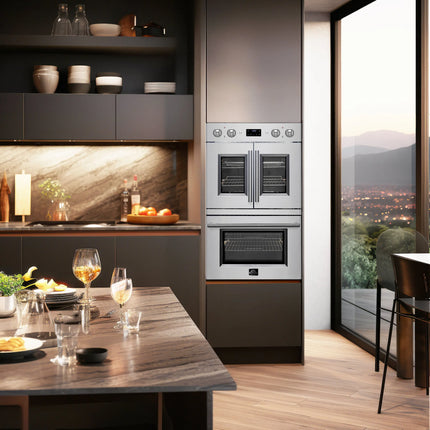 Forno Asti 30-Inch Double Electric Wall Oven with Upper French Doors in Stainless Steel, 7.36 cu. ft. Dual True Convection, 7,200W, Air Fry, Sous Vide, Self-Clean FORNO