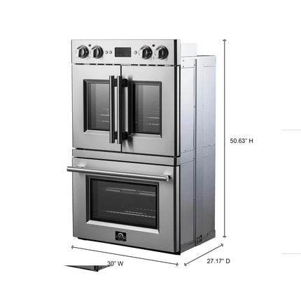 Forno Gallico 30-Inch Electric French Door Double Oven, Stainless Steel, Convection Cooking, Touch Control Panel, Self-Cleaning Function FORNO