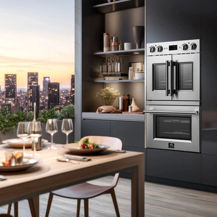 Forno Gallico 30-Inch Electric French Door Double Oven, Stainless Steel, Convection Cooking, Touch Control Panel, Self-Cleaning Function FORNO