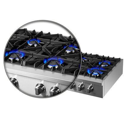 Forno Cossato Alta Qualita 48-Inch Pro-Style Gas Rangetop, Stainless Steel, 8 Sealed Burners, 107,000 BTU Total Output, Continuous Cast Iron Grates FORNO