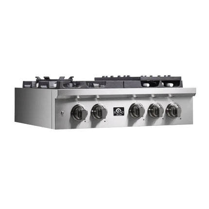 Forno Spezia Alta Qualita 30-Inch Pro-Style Gas Rangetop, Stainless Steel, 5 Sealed Burners, Continuous Cast Iron Grates, High Heat Output FORNO