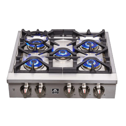 Forno Spezia Alta Qualita 30-Inch Pro-Style Gas Rangetop, Stainless Steel, 5 Sealed Burners, Continuous Cast Iron Grates, High Heat Output FORNO