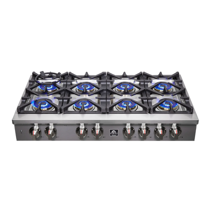 Forno Spezia Alta Qualita 48-Inch Pro-Style Gas Rangetop, Stainless Steel, 8 Sealed Burners, Continuous Cast Iron Grates, High Heat Output FORNO