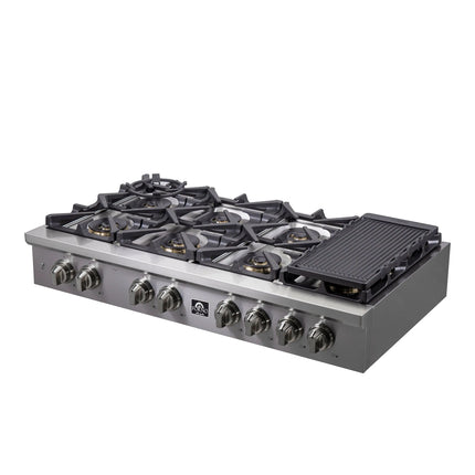 Forno Spezia Alta Qualita 48-Inch Pro-Style Gas Rangetop, Stainless Steel, 8 Sealed Burners, Continuous Cast Iron Grates, High Heat Output FORNO