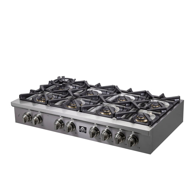 Forno Spezia Alta Qualita 48-Inch Pro-Style Gas Rangetop, Stainless Steel, 8 Sealed Burners, Continuous Cast Iron Grates, High Heat Output FORNO