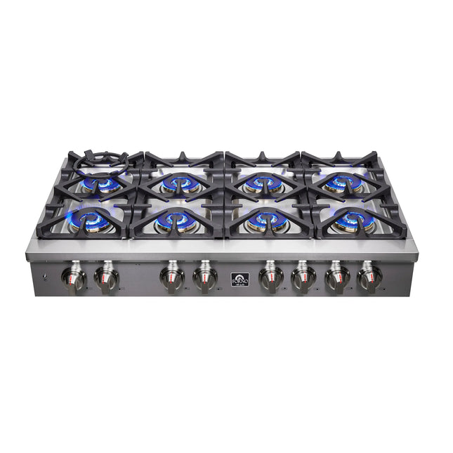Forno Spezia Alta Qualita 48-Inch Pro-Style Gas Rangetop, Stainless Steel, 8 Sealed Burners, Continuous Cast Iron Grates, High Heat Output FORNO