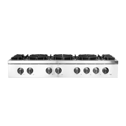 Forno Cossato Alta Qualita 48-Inch Pro-Style Gas Rangetop, Stainless Steel, 8 Sealed Burners, 107,000 BTU Total Output, Continuous Cast Iron Grates FORNO