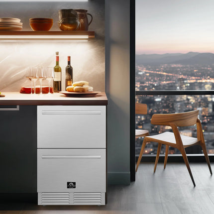 Forno Como 24-Inch Indoor Outdoor Drawer Refrigerator, 4.87 cu.ft, Stainless Steel Interior, Adjustable Shelves, LED Lighting FORNO