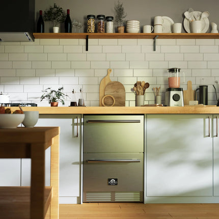 Forno Como 24-Inch Indoor Outdoor Drawer Refrigerator, 4.87 cu.ft, Stainless Steel Interior, Adjustable Shelves, LED Lighting FORNO