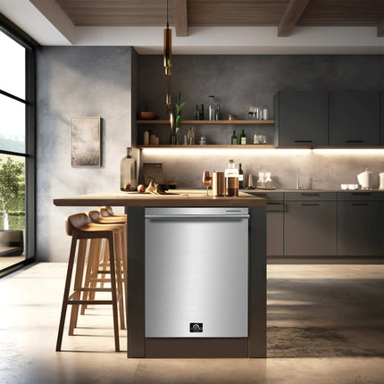 FORNO Premium 3-Piece Kitchen Bundle - Leonardo Espresso 30" Stainless Steel Range, 31" Stainless Steel Bottom Freezer Refrigerator, 24" Stainless Steel Dishwasher - FBDL-007-01US FORNO