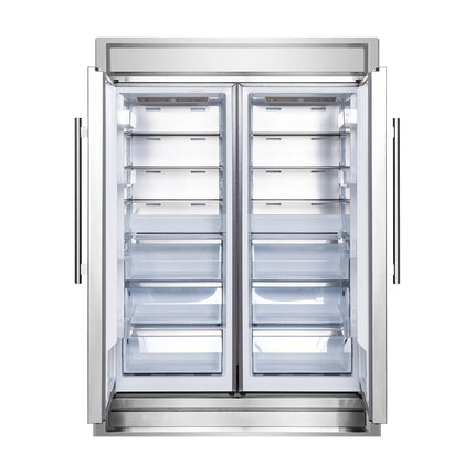 FORNO Premium 3-Piece Kitchen Bundle - FORNO Capriasca 48" Freestanding Gas Range, FORNO Maderno 60" 2-Piece Convertible Refrigerator/Freezer Built-In with Decorative Grill Trim, 27.2 cu.ft., FORNO Orvieto 48" Wall Mount Range Hood - FBDL-019-07CAUS Forno vendors US