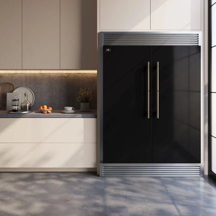 Forno Maderno 2-28-Inch Wide Convertible Refrigerator/Freezer in Black, Decorative Trim Grill, 27.2 cu.ft, 84-Inch High, ENERGY STAR Certified FORNO