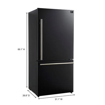 Forno Milano Espresso 31-Inch Bottom Freezer Refrigerator, Black, 17.2 cu.ft Capacity, Energy Efficient FORNO