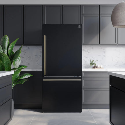 Forno Milano Espresso 31-Inch Bottom Freezer Refrigerator, Black, 17.2 cu.ft Capacity, Energy Efficient FORNO