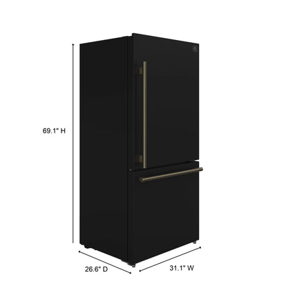 Forno Milano Espresso 31-Inch Bottom Freezer Refrigerator, Black, 17.2 cu.ft Capacity, Energy Efficient FORNO